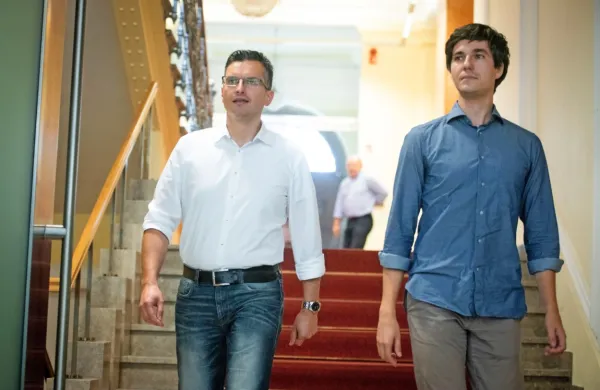 Premier Marjan Šarec in poslanec Levice Luka Mesec 