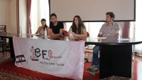 Program  letošnjega Jeffa o predstavili (z leve)  Anastasiya Pruyidze, Tim Mavrič, vodja festivala Arnela 
Abdić in David Nik Lipovac.