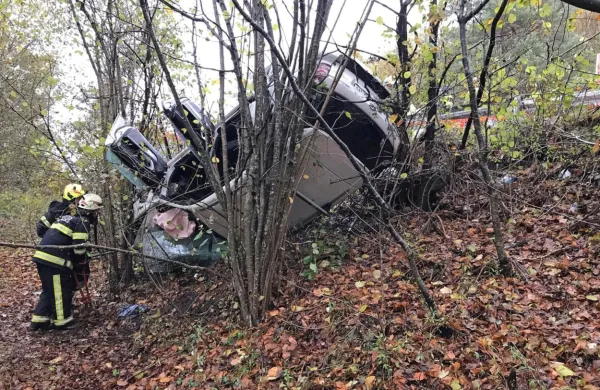 Ob trčenju zapeljal s ceste in se prevrnil