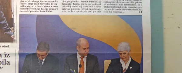 

4. novembra 2009 sta Borut Pahor in Jadranka Kosor v Stockholmu podpisala arbitražni sporazum.