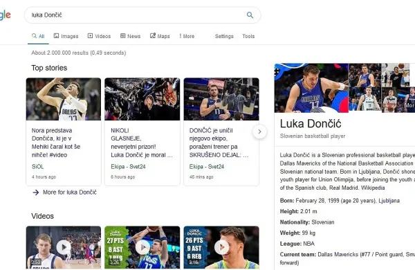 Uporabnike iskalnika Google v Sloveniji je letos najbolj zanimal 
košarkar Luka Dončić.