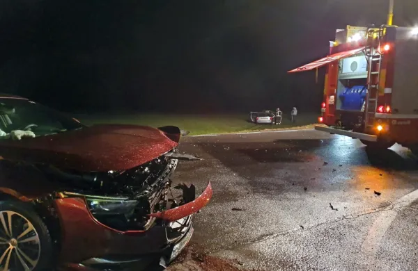 Avto povzročiteljice je ostal na cesti, avto bolgarskih delavcev pa 
je odbilo na travnik. 