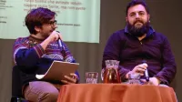 Matteo  Oleotto (desno) je svoje delo predstavil v pogovoru s 
kolegom Christianom Natolijem.  