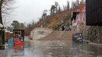 Hladen in deževen ponedeljek, nizka sezona in tudi koronavirus   so 
razlogi, da je bilo včeraj pri Postojnski jami mrtvilo. 