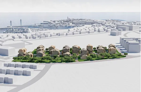Idejna zasnova 180 stanovanj v    rezidenci Momento. V podjetju Projekt 2020 pravijo, da so med Izolani zaznali željo po razpršeni gradnji.