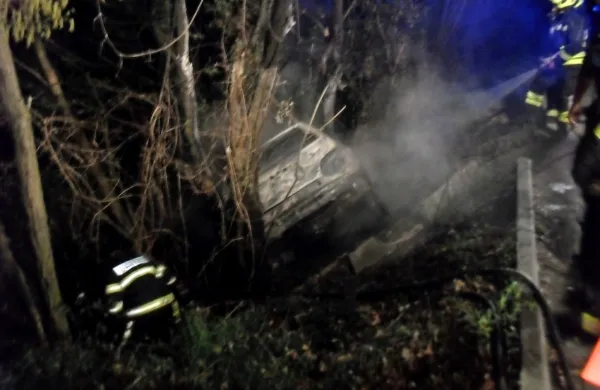 V jarku pod cesto Velike Žablje-Vrtovče je gorel  ukraden citroen 