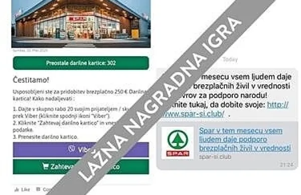 Spar Slovenija opozarja na lažno nagradno igro