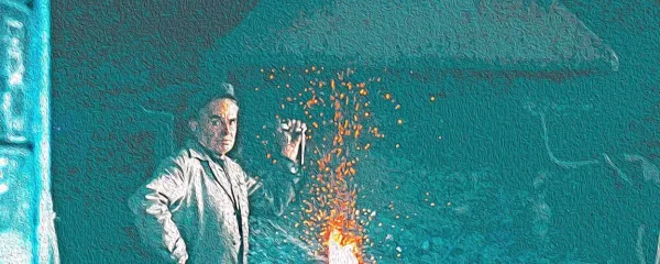  Od svojih in od zvena kovaških kladiv se je Albin Zlobec obnemogel poslovil leta 
1985. Fotografijo je deset let prej posnel njegov vnuk Dušan Jovanovič. 

