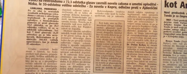 Na referendumu so volilci zavrnili novelo zakona, ki bi samskim 
ženskam omogočala umetno oploditev.