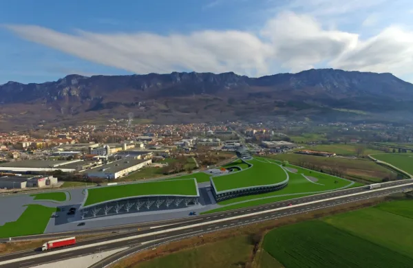 Ena od podob načrtovane Tržnice okusov Vipavska dolina, ki so jih 
za  predstavitve na investicijskih sejmih  izdelali v ajdovskem  
arhitekturnem biroju Štrancar Matej.

