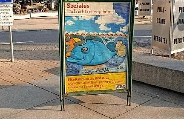 Grafit zelo dejavnega portoroškega grafitarja Danijela Gregoriča je 
brez njegove vednosti in privolitve končal na plakatu avstrijske 
politične stranke. 