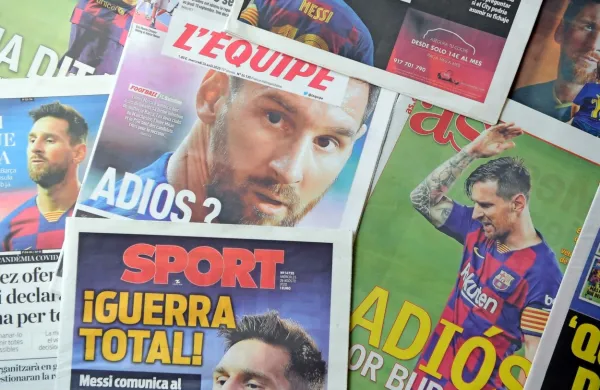 Naslovnice športnih dnevnikov, ki jih  je zasedel Lionel Messi.