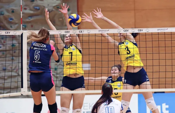 Novogoričanke (modra oprava) so premagale Ankarančanke,  Luka Koper (rumena) pa je izgubila.