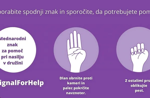 Iztegnjena dlan s skrčenim palcem, ki jo žrtev stisne v pest, ter s 
tem pokaže, da potrebuje pomoč.