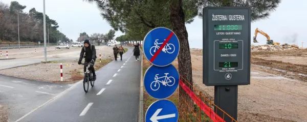 Števec kolesarjev v Kopru, čigar podatki so podlaga za odločitve o 
kolesarski mreži.