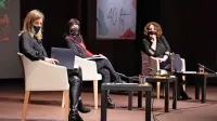 V pogovoru, ki so ga prenašali prek spleta, so zbornik predstavile 
(z leve) Metka Sulič, Tatjana Gregorič in Pavla Jarc.