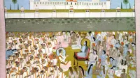 Indijska miniatura iz 18. stoletja. V Evropi se je zanimanje   za 
vzhodnjaško filozofijo in prakse razmahnilo po letu     1785, ko so v 
angleščino prevedli  Bhagavadgito.