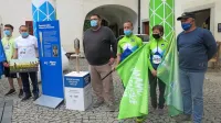 Olimpijska bakla - priložnost za razmislek o idrijskem športu:  
Darko Peljhan, Tanja Žakelj, Valter Bonča, župan Tomaž Vencelj in 
Vladimir Kržišnik (od desne).