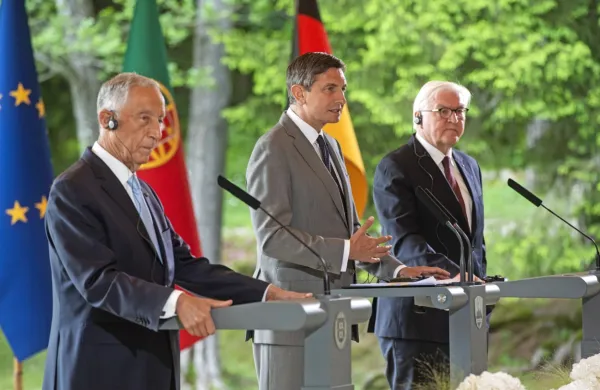 Z leve: Rebelo de Sousa, Borut Pahor in Frank-Walter Steinmeier  