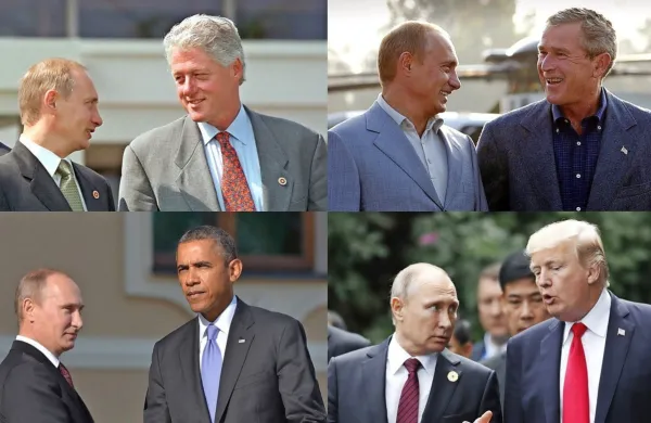 Jutri se bo na fotomontaži dosedanjih Putinovih ameriških 
sogovornikov znašel tudi Joe Biden.