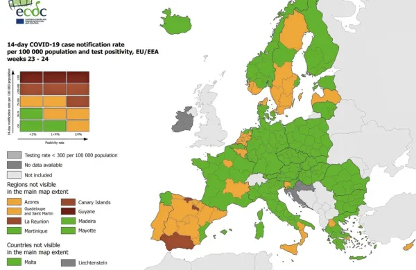 Vzhodna Slovenija po novem na zelenem seznamu ECDC
