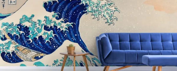 Značilna, ikonična podoba tradiconalne motivike. Kazanawa Oki Nami Ura, 
tapeta Wallsaucecom.