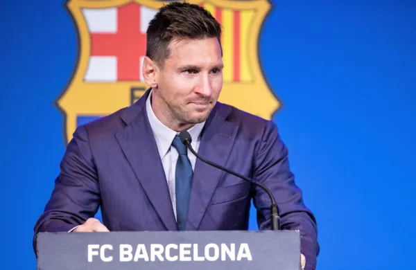    Lionel Messi na poslovilni novinarski konferenci v Barceloni 