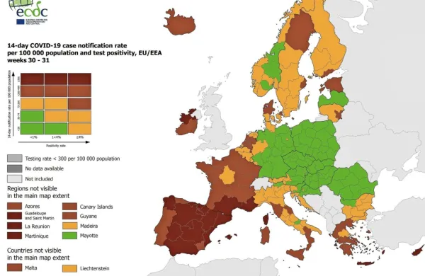 Del Slovenije na zemljevidu ECDC po novem obarvan oranžno