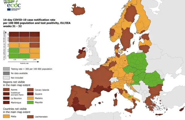 Na zemljevidu ECDC po novem oranžna cela Slovenija
