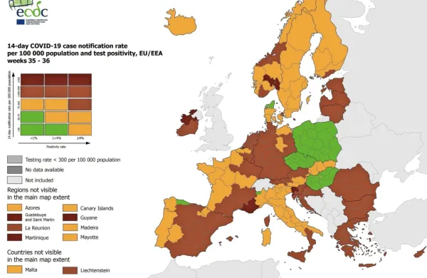Zahodna Slovenija na zemljevidu ECDC po novem temno rdeča