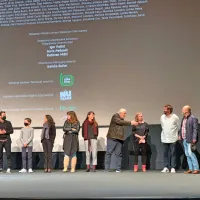 Ekipa filma brez režiserja Gorana Vojnovića na sredini projekciji v 
portoroškem Avditoriju