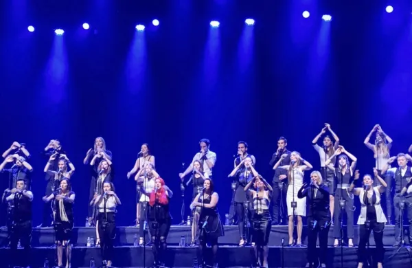 Na odru gledališča v Vidmu je skupina  Perpetuum Jazzile navdušila z znanimi domačimi in tujimi pesmimi  v bogatih vokalnih preoblekah.   