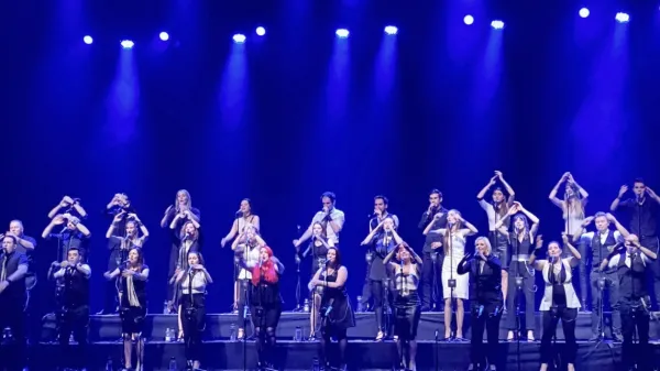 Na odru gledališča v Vidmu je skupina  Perpetuum Jazzile navdušila z znanimi domačimi in tujimi pesmimi  v bogatih vokalnih preoblekah.   