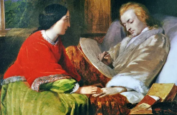   Rekviem, eno največjih mojstrovin klasične glasbe,  je Mozart leta 1791  ustvarjal na smrtni postelji. Ob njem 
je bila žena  Konstanca, tako pa ju je v naslednjem stoletju  upodobil angleški slikar William James Grant. 