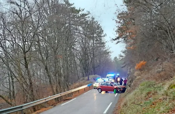Voznico  je  na cesti  čez  Vremščico    na spolzkem vozišču  najprej  
zaneslo na levo v ograjo, nato  pa  še v  desno,  v obcestni  zid.  