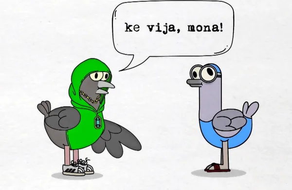 O izolskem slengu spregovorijo Izolani in  “odpičena” animirana goloba, ki ju je narisala 14-letna Mina. 
