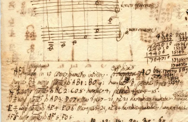 

 

Tartinijev zapis o harmoniji in glasbi, razne skice in računi (SI_PAK/0334, t. e. 3, a. e. 146)