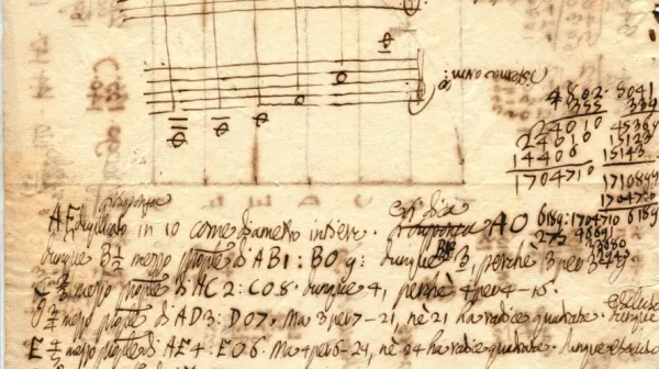 

 

Tartinijev zapis o harmoniji in glasbi, razne skice in računi (SI_PAK/0334, t. e. 3, a. e. 146)