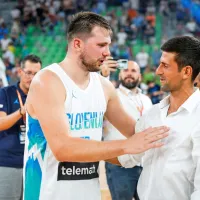 Tako sta se prisrčno pozdravila Luka Dončić (levo) in Novak 
Đoković