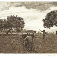 Hans Thoma: Orač  (1897). Reprodukcijo jedkanice je Kafka imel nad pisalno mizo v 
domači sobici, v biografiji poroča Max Brod.  