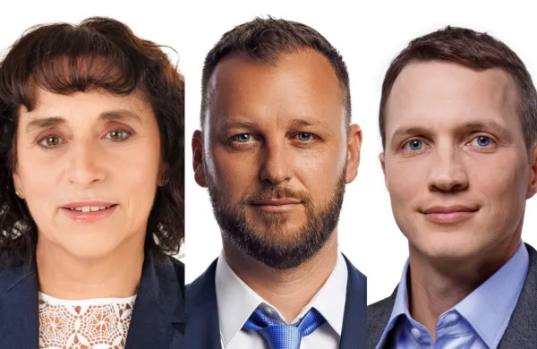 Aktualna županja Alenka &Scaron;trucl Dovgan z dvema izzivalcema