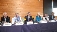 Gibanje Svoboda bo v istrskih občinah za župano podprlo (od leve) 
Milana Bogatiča, Bredo Krašna (v sredini Robert Golob in poslanka 
Tamara Kozlovič), Manuelo Rojec in Aleša Bržana.