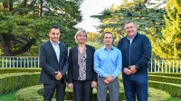 Kandidati Svobode za  župane - z leve  Milan Škapin (Sežana), 
poslanka Andreja Živic,   Mario Benkoč (Divača) in  Bojan Žlebnik 
(Komen).

