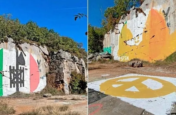 Fašistične simbole je nekdo čez noč prekril s sporočilom miru.