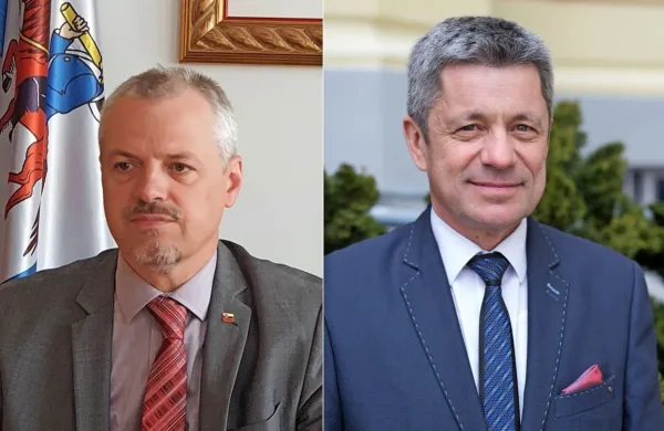 Pivški župan Robert Smrdelj in njegov postojnski kolega Igor 
Marentič.