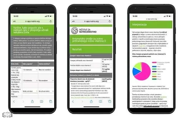 Nova aplikacija Inštituta za nutricionistiko, ki uporabnikom omogoča takojšno pridobitev rezultatov ocene 
vnosa vitamina D