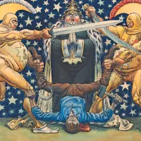 13. julija bomo praznovali 140. obletnico rojstva izjemnega 
umetnika Hinka Smrekarja. V Boju za proletarca (1930) je satirično 
prikazal, kako se delavcu piše med  spopadom svetovnih kapitalskih in ideoloških sil. 