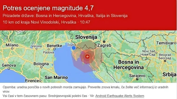 V bližini Krka potres, tla so se tresla tudi v Sloveniji