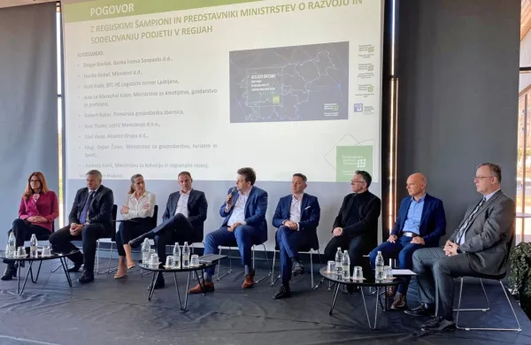 V Postojni so o zagatah pri poslovanju in razvoju razpravljali (z 
desne): Robert Rakar, Danilo Kobal, Aleš Vesel, Drago Kavšek, Jure 
Thaler, Robi Košir, Ana Le Marechal Kolar, Dejan Židan in Andreja 
Katič.  