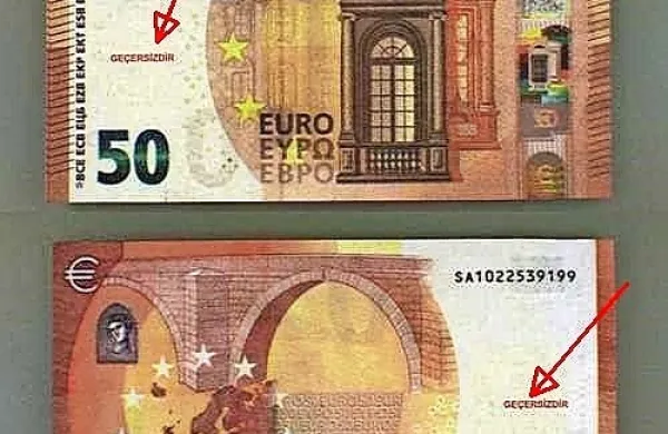 V  obtoku  se  je pojavil  tudi  “filmski”  denar,  na  bankovcih za  50  
evrov  je  napis  v  turškem  jeziku. 
